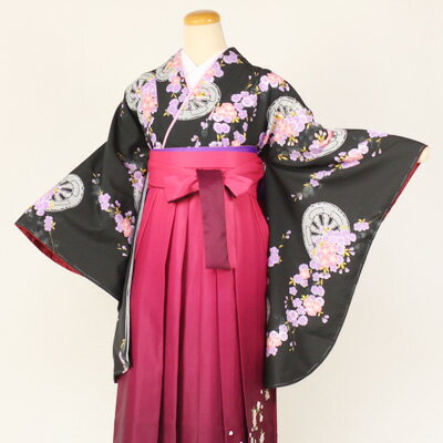【10/4 20:00〜10/9 01:59まで最大2,000円OFFクーポン】【レンタル】 卒業式 袴 レンタル 女 フルセット 卒業式袴セット2尺袖着物&袴 フルセットレンタル 安い 大学生 「黒地に車輪と紫・ピンクの八重桜と桜」 【10/4 20:00〜10/9 01:59まで最大2,000円OFFクーポン】【レンタル】 卒業式 袴 レンタル 女 フルセット 卒業式袴セット2尺袖着物&袴 フルセットレンタル 安い 大学生 「黒地に車輪と紫・ピンクの八重桜と桜」