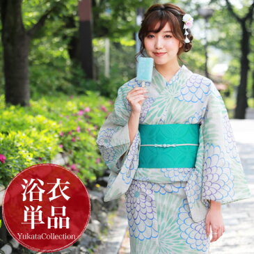 浴衣 単品 レトロ 高級変わり織り綿麻浴衣単品「生成り地に青・緑の丸菊」浴衣 生成り 菊 レディース 古典柄 大人 モダン しっとり 2021