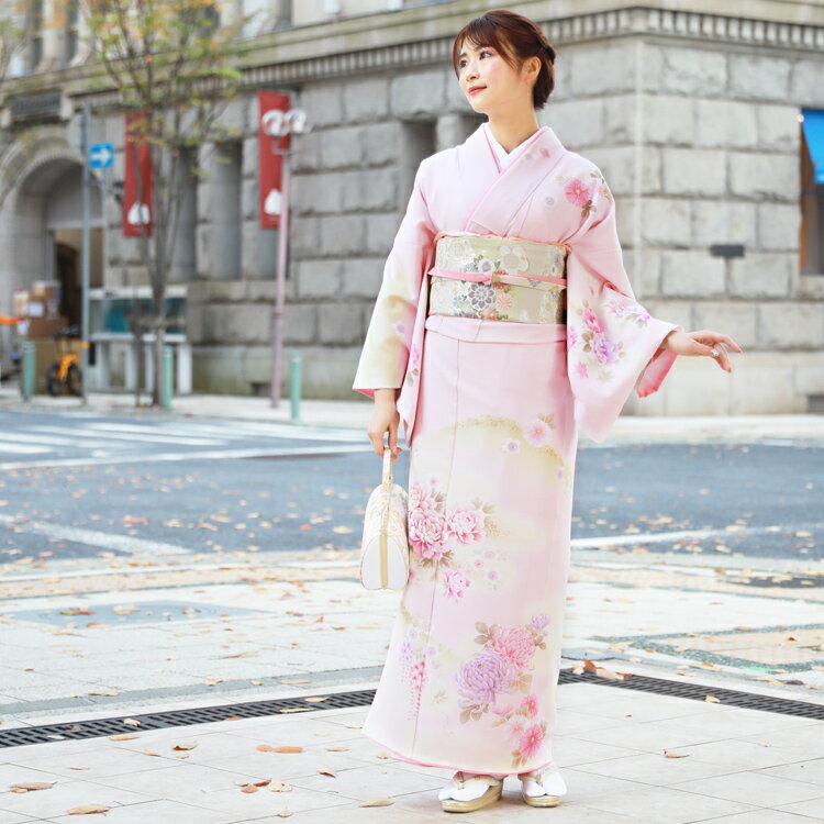 【期間限定クーポン】【レンタル】 訪問着 レンタル 19点フルコーディネートレンタルセット「薄ピンク地の白ばかしと花柄 椿 牡丹 藤」結婚式 入学式 七五三 ママ 20代 30代 40代