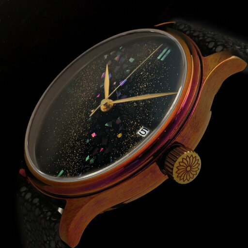 伝統の美 ワンチャー「ドリームウォッチ漆 輪島螺鈿」色替えケース 機械式自動巻き 日本製ハイビートムーブメント【WANCHER ブランド 正規品 保証 メンズ 工芸 芸術 アート 手作業 腕時計 ウォッチ 本革 デイト MIYOTA メカニカル 漆塗り ブラック 日本製 MadeinJapan】