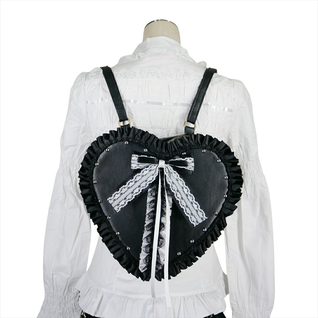 【在庫限り！数量限定！】レースリボン リュック ゴスロリ 地雷系 ロリータ レディース リボン ハート フリル バッグ かばん 女の子 可愛い 仮装 ハロウィン イベント 学園祭 文化祭 パーティー 3