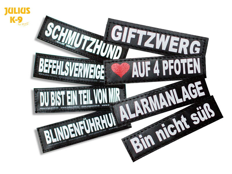 ★選択肢に表示されている文字のみの取り扱いとなります。下記の[お取り扱いベルクロラベル一覧]参照ください。お好きな文字で作成する商品ではありませんので、ご了承ください。 IDCパワーハーネスに標準で付属している両サイドの「JULIUS-K9」部分と交換することができます。 2枚1組での販売となります。装着はマジックテープとなります。 サイズはS・Mの2サイズ展開となります。 Sサイズ 3×11cm Baby2・Mini-Mini・Mini・サイズ0 Mサイズ 5×16cm サイズ1・サイズ2・サイズ3 お届けは迅速に処理致しますが、受注状況により1週間〜10日程度(土日及び休日を抜かします)お時間を頂く場合がございます。 ※輸入品のためお届けが遅れることやデザイン、製造国などの変更などがある場合がございます。 【配送に関して】 送料のご負担を軽くして頂くため、ゆうパケットにてのお届けとなります。 ゆうパケットは、通常の宅急便と違い郵便物と同様ポスト投函となりますのでお時間の指定は出来ません。 IDCパワーハーネスとご一緒にご注文いただいた場合は、宅急便にてお送りいたします。 《重要》 ゆうパケットの場合代引きはご利用できませんのでご了承下さい。 代引きをご利用の場合は、宅急便配送料＋代引き手数料がかかります。 ご請求金額がシステム表示とは変わりますのでご了承下さい。 （正確なご請求金額は追ってご連絡させて頂きます） お取り扱いベルクロラベル一覧＜Sサイズ＞ （ハート）部分は赤のハートとなります （ハート） Agility AGILITY AGILITY-FAN ARMY ASSISTANCE DOG BABYFACE BALL JUNKIE Beach Boy BEAUTY BEST FRIEND BODYGUARD BOSS BOY BUDDY CHAMPION COOL JUMPERS CRAZY DOG DISC DOG DOG SPORT DOGDANCING DOGFRISBEE FLYBALL FLYDOG GUIDE DOG HAPPY HEARING DOG HERO HONEY HOT DOG HOT LADY Husky Power I （ハート） MY BORDER COLLIE I （ハート） MY CHIHUAHUA I （ハート） MY JACK RUSSELL I （ハート） MY RETRIEVER I （ハート） MY SHELTIE I （ハート） MY SHEPHERD KILLER KING LOVER BOY MAD DOG MONSTER MOVIE STAR NO FOOD! Obedience OBEDIENCE DOG POLICE POLICE K-9 POWERDOG PRETTY GIRL PRINCE PRINCESS QUEEN RESCUE RESCUE DOG RESCUE TEAM ROCKER SANTA CLAUS SECRET SERVICE SECURITY SECURITY K-9 SENIOR SERVICE DOG SUPER DOG SUPERGIRL SUPERSTAR WOLFDOG Working Dog　