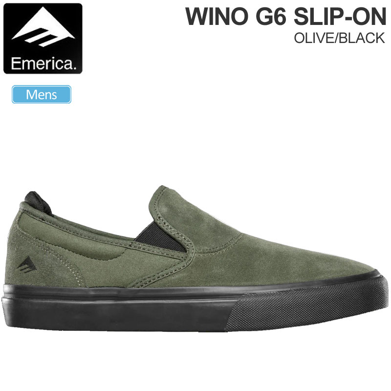 【正規取扱店】エメリカ EMERICA スニーカー スケートシューズ メンズ ワイノG6スリッポン WINO G6 SLIPON オリーブ ブラック 26-27cm 2022AW 22HOLIDAY snk【靴】2212wannado