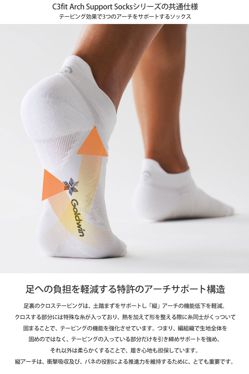 【正規取扱店】ゴールドウィン Goldwin シースリーフィット C3fit 靴下 日本製 メンズ レディース アーチサポート ショートソックス Arch Support Short Socks GC23300 2023AW 2312ripe[M便 1/1]【返品交換不可】
