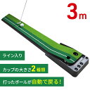 収納付き パターマット 3m 自動返球 練習用 ガイドライン付き 2カップ パター練習器具 ゴルフ 室内 自宅 オフィス コンパクト 傾斜付き