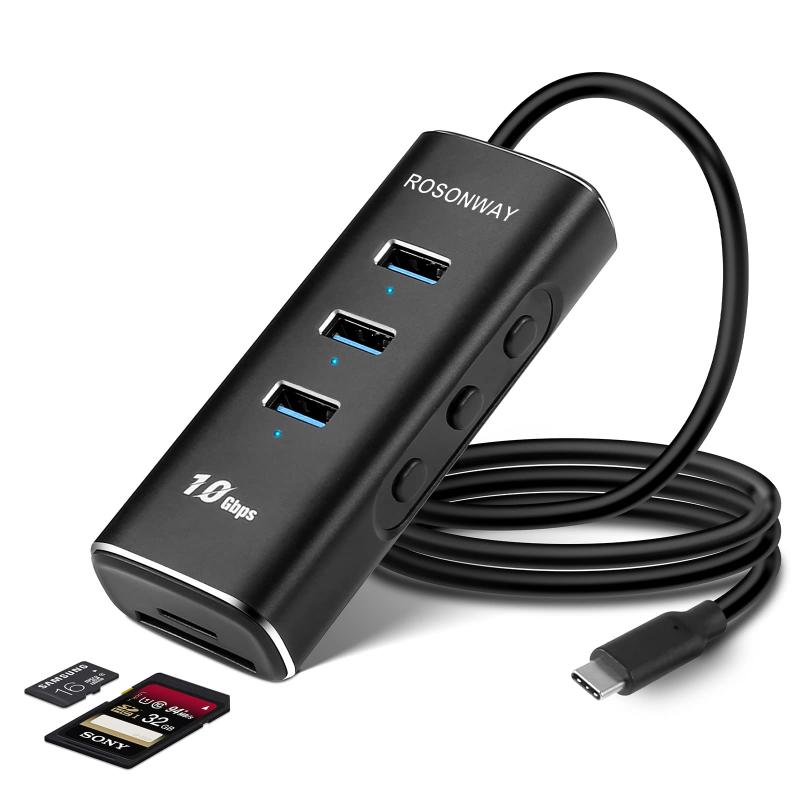 ROSONWAY USB ハブ 3.1 Gen 2 10Gbps 5 in 1 USB ハブ Type-C SD/TFスロット,Type Aポートx3 アルミ製 60CM ケーブル…