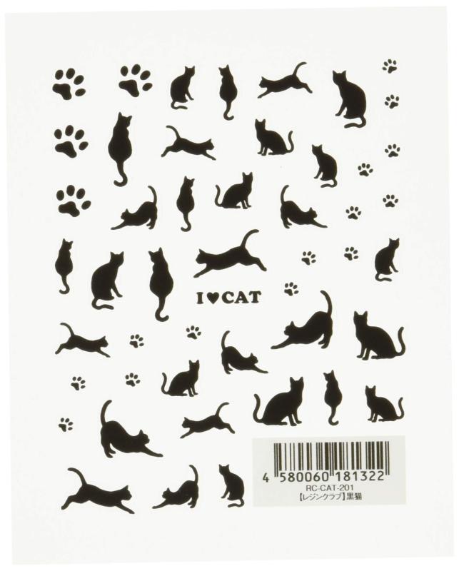 【レジンクラブ】 黒猫 UVレジン用シールパーツ RC-CAT-201レジンアート用シールパッケージサイズ: 88mm×150mmいろいろなポーズの黒猫シルエットと足跡をシールにしました。シールは薄く柔らかい素材でできています。 はがす時の取り扱いには 充分ご注意ください。&lt;b&gt;本体サイズ :&lt;/b&gt;シートサイズ 88mm×110mm&lt;b&gt;主な製造国 :&lt;/b&gt;日本