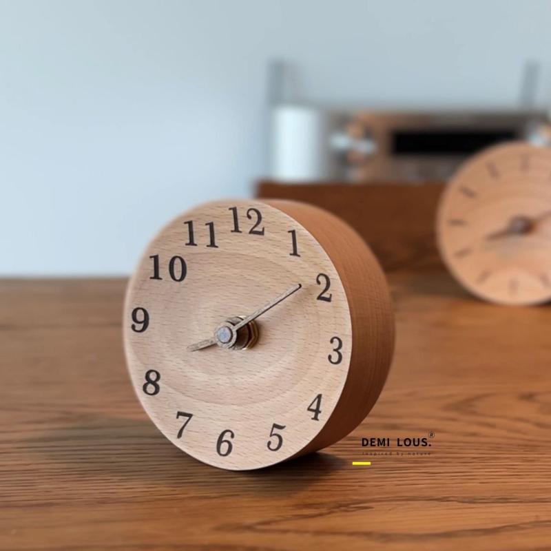 置時計 無垢材 おしゃれ 木製 ミニサイズ アナログ 卓上時計 丸い 電池式 シンプル 手作り まるい時計 文字ありタイプ シンプルタイプ