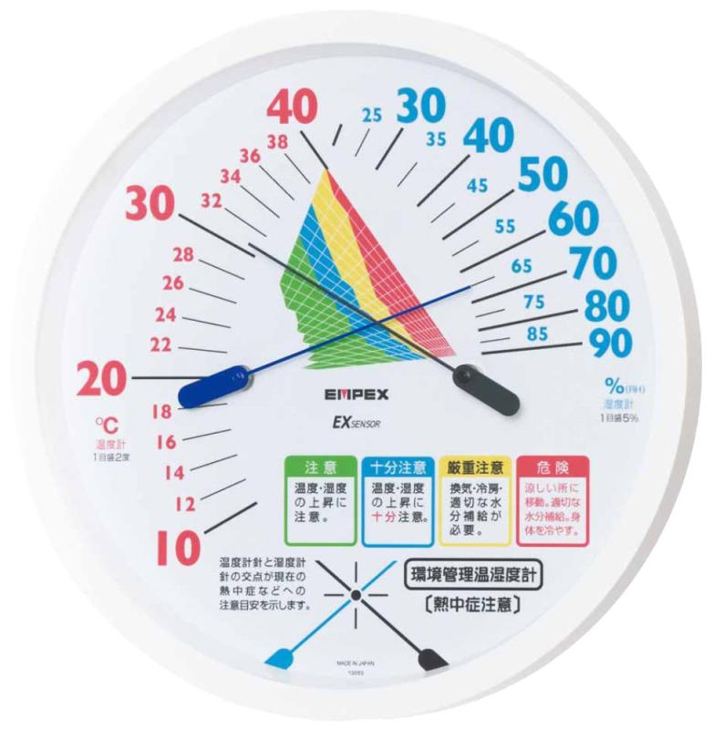 エンペックス気象計 温度湿度計 環境管理温湿度計 【熱中症注意】 壁掛け用 日本製 ホワイト TM-2485 16.2x16.2x3cm