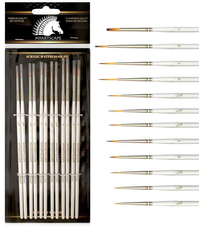 Miniature Paint Brush Set - Brushes for Fine Detail Painting - for the Acrylic, Oil Watercolour Painter - Use for Art, Miniatures, Models, Wargaming, Airfix, Army Figures, Warhammer 40k - Includes Liners, Rounds Flats