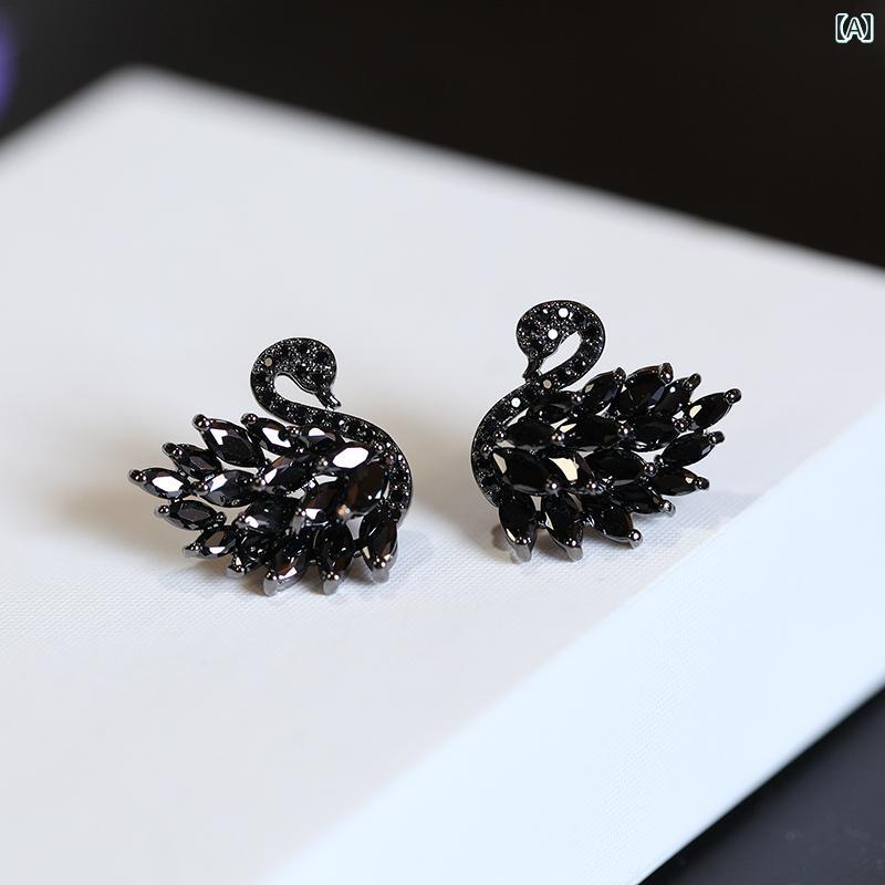 レデース アクセサリー S925 スターリングシルバー 白鳥 イヤリング フェミニン イヤリング 白黒