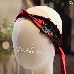 ブライダル ヘッドアクセサリー 結婚式 ウェデング パーテー シンプル フレンチ レトロ サテン ヘッド バンド ハンド ビーズフラワー レース ウェデングドレス かぶ