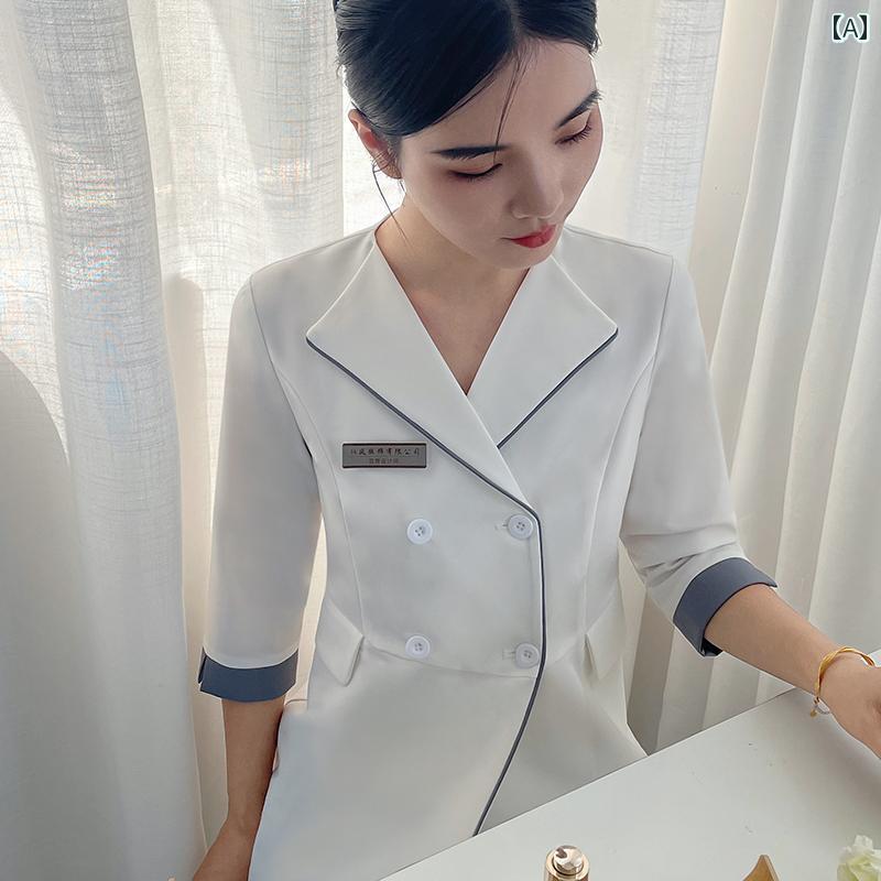 白衣 レデース ユニフォーム 制服 半 永久 韓国 美容師 看護 師 スリム 薬局 健康 オーバー オール