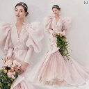 楽天コモドワークスウェデング フォト 撮影 ドレス 衣装 結婚式 思い出 アート スタジオ 服 カップル フォレスト カラー ガーゼ ピンク ウエスト フッシュテール