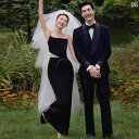 楽天コモドワークスウェデング フォト 撮影 ドレス 衣装 結婚式 思い出 アート スタジオ カップル フレンチ レトロ 屋外 芝生 シンプル フラワー ブラック サスペンダー