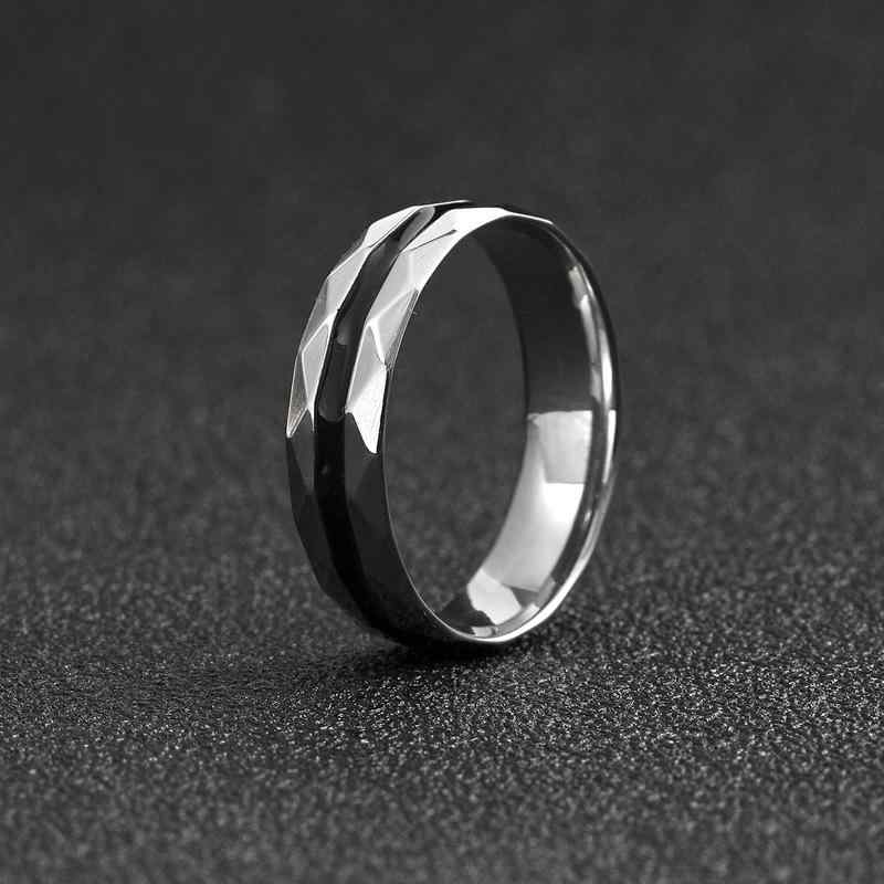 アクセサリー メンズ レディース カップル 夫婦 お揃い ペア パンク 6 MM シンプル ひし形 表面に 黒い オイル 滴り 中央に ステンレス ジュエリー チタン鋼 リング