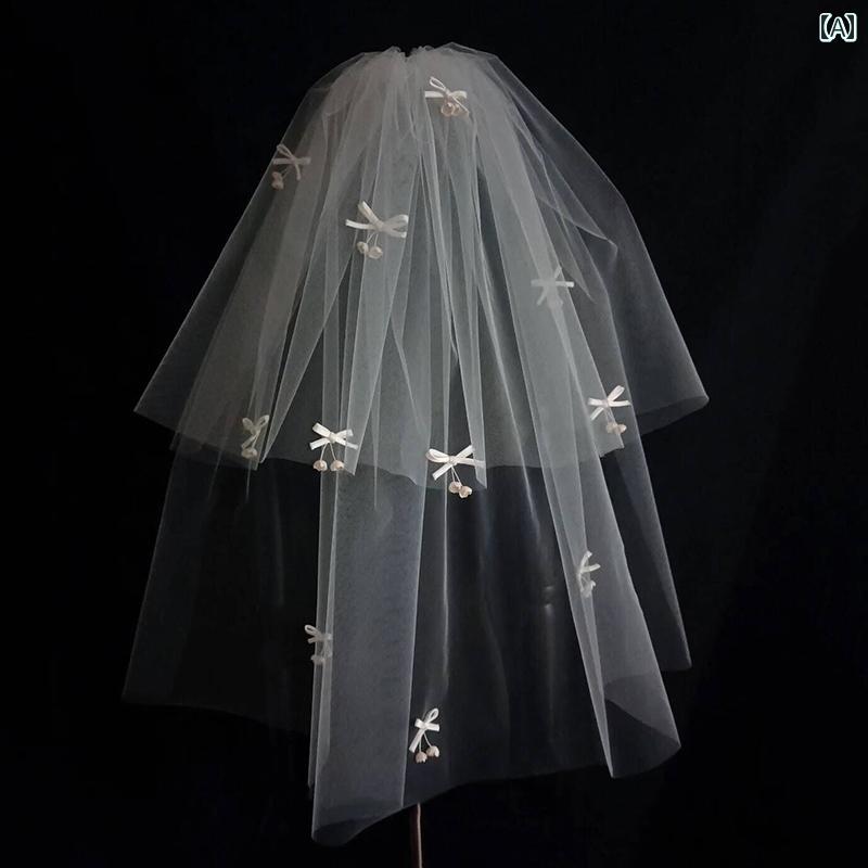 ブライダル ベール 韓国 フェアリー シンプル 小さめ リボン 花びら 装飾 レングス メイン ウェディング ドレス スタイリング アクセサリー