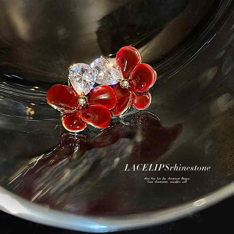 レディース アクセサリー 上品 華やか 虚無 花 ライト 年 赤 花 スパークリング イヤリング レトロ イヤリング ユニーク イヤリング