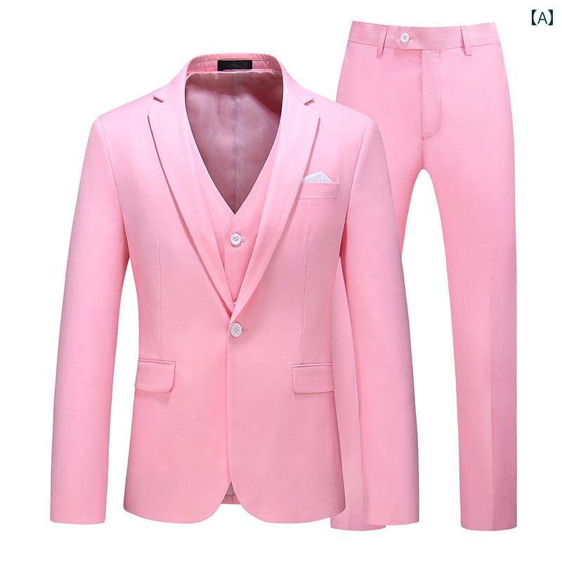 メンズ ライト ピンク スーツ 3点 スーツ 大きめサイズ キャバ マスター 歌手 ステージ ウェディング ..