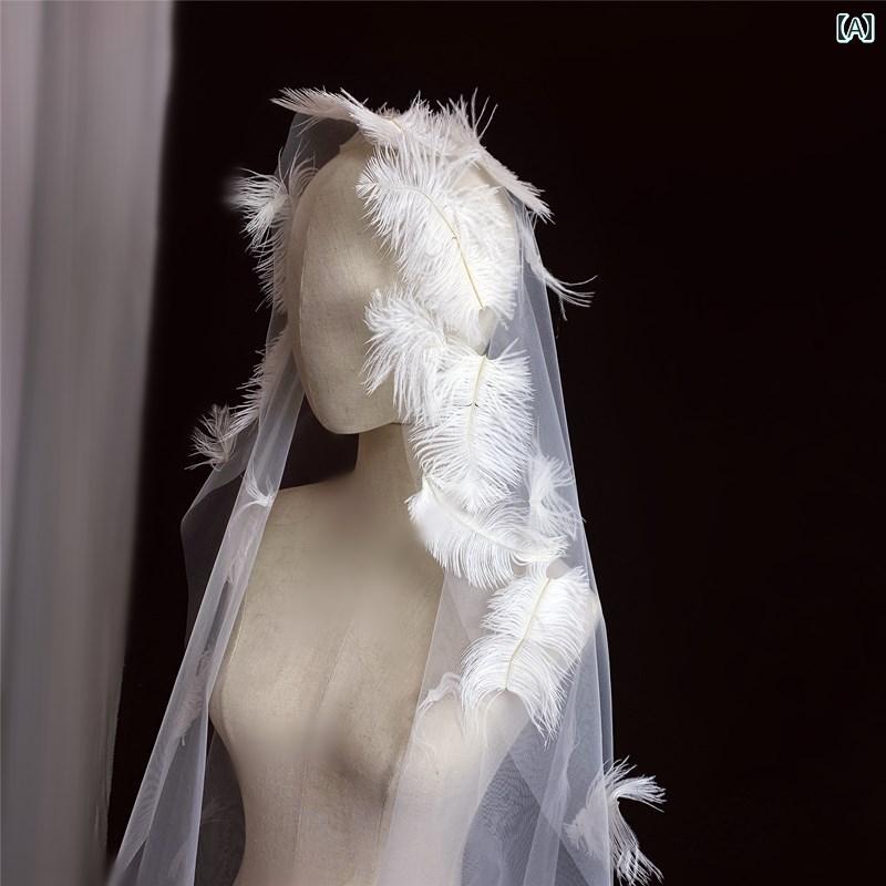 ブライダル アクセサリー ウェディング パーティー 結婚式 花嫁 婦 小物 ベール ロング ショート ホワイト フェザー グ 写真 スタイリング 帽子