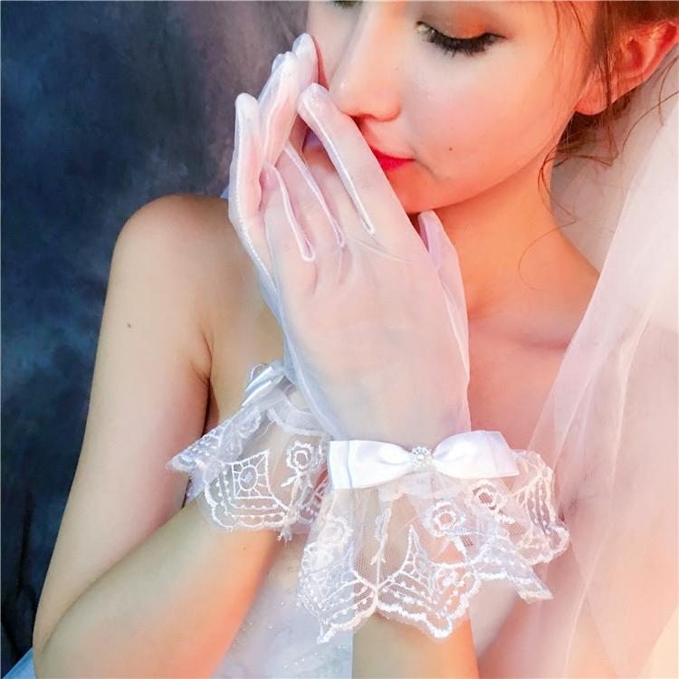ブライダル アクセサリー ウェディング パーティー 結婚式 花嫁 婦 小物 撮影 ハンカチ ドレス 手袋 グローブ ドレス レース ショート リボン 韓国
