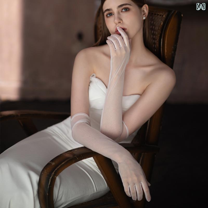 ブライダル アクセサリー ウェディング パーティー 結婚式 花嫁 婦 小物 エレガント ホワイト シンプル メッシュ ロング ドレス ディナー グローブ