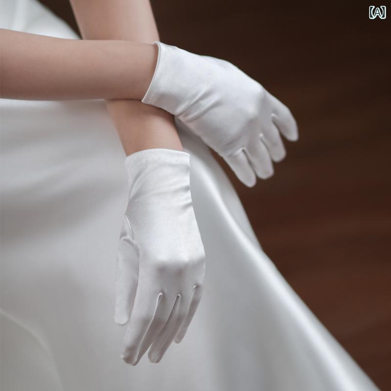 ブライダル アクセサリー ウェディング パーティー 結婚式 花嫁 婦 小物 シンプル 手袋 レトロ ホワイト ショート サテン ドレス エチケット 写真 手袋