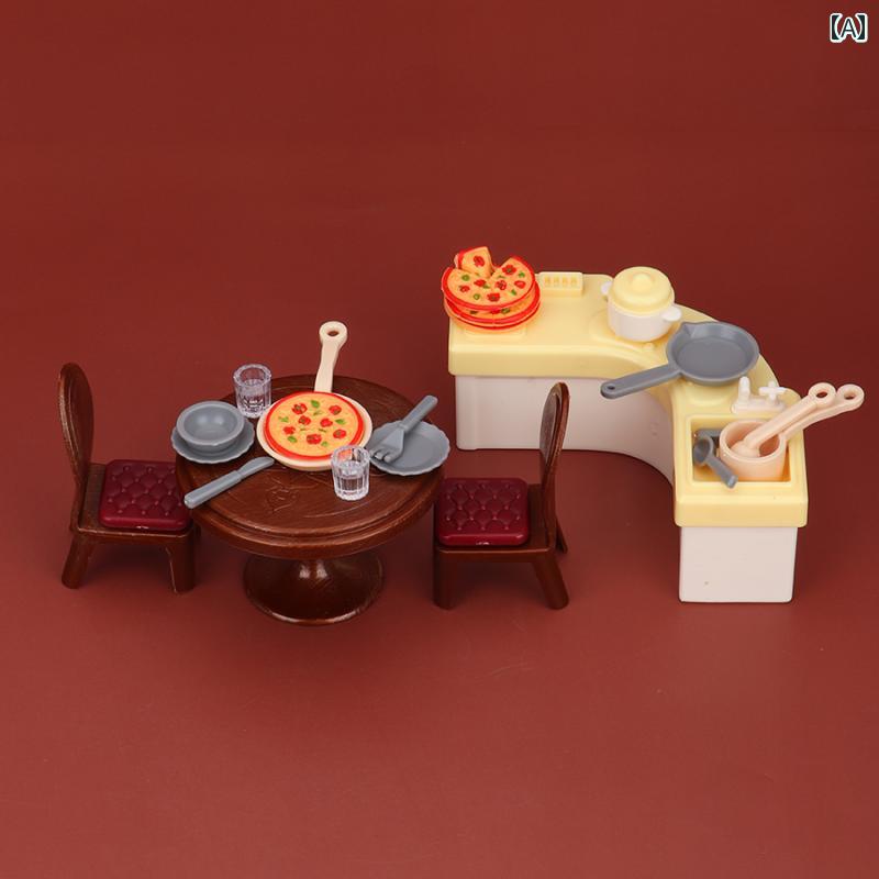 ミニチュア おもちゃ オブジェ インテリア ピザ 食品べる テーブル 椅子 チュア 食品器 ボイラー ストーブ キッチン セット ドール ハウス シーン ガジェット