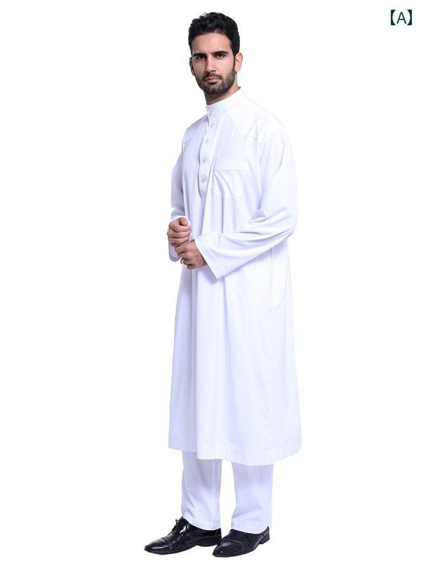 メンズ ファッション パキスタン インド 白衣 イス 教徒 アラブ 中東 ドバイ 無地 ローブ セットアップ
