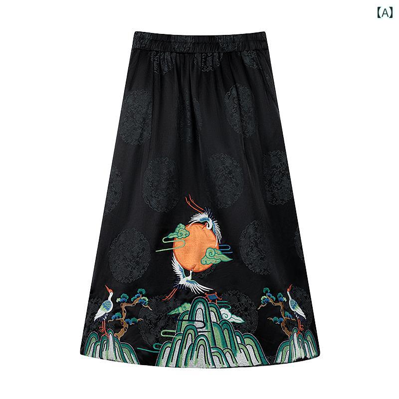 レディース ファッション 蘇 洛 原題 月 冬 暖かい 中国 トレンド 刺繍 丈 ダウン スカート