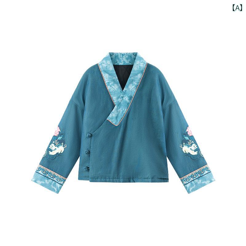 レディース ファッション 新 エスニック 刺繍 冬 暖かい チャイナ風 レトロ 綿 ジャケット