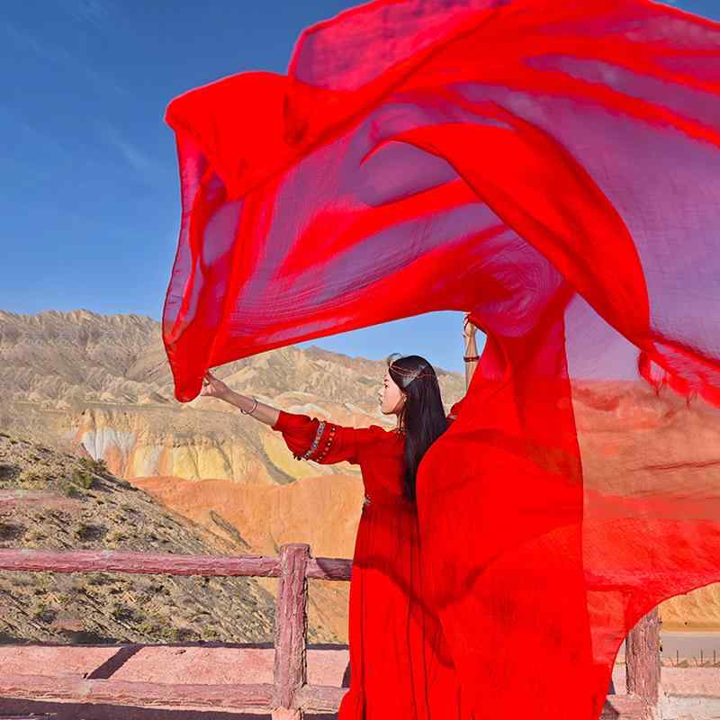 レディース ファッション 砂漠 旅行 写真撮影 スカーフ 赤 ガーゼ スカーフ ロング ショール 海辺 スカ..