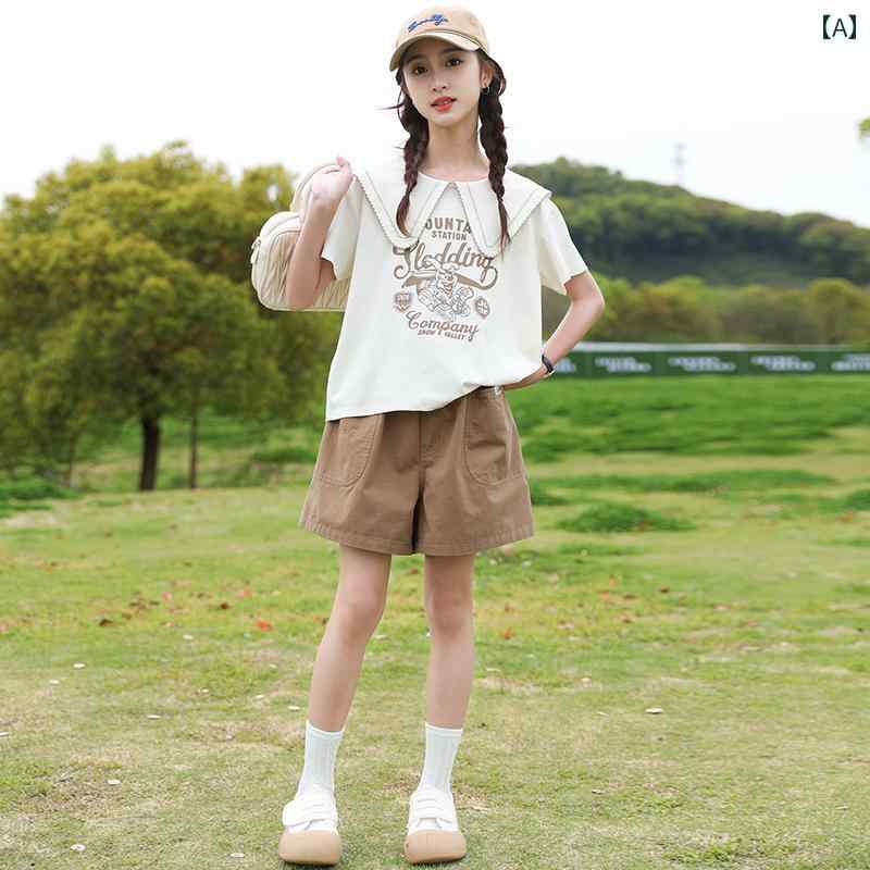 子供服 女の子 セットアップ おしゃれ カジュアル 夏 半袖 薄手 韓国 ズボン パンツ 2点セット ウェア