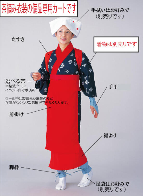パーティーグッズではありません。 当店の本格茶摘み衣装のその他衣装カートです。 ※備品セットのみのカートです※ 一部のSET購入が多い商品はオプションにてご用意いたしました。 サイズ感は大人フリーサイズ（ウエスト85cmまで）のセットで細か...