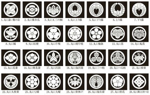 貼紋6枚1組　着物の定番家紋が簡単に！（黒地用紋）[メール便送料込]シール家紋 貼り付け紋 ちりけ紋 貼る家紋1組6枚入り（貼り紋はバラ売り出来ません）