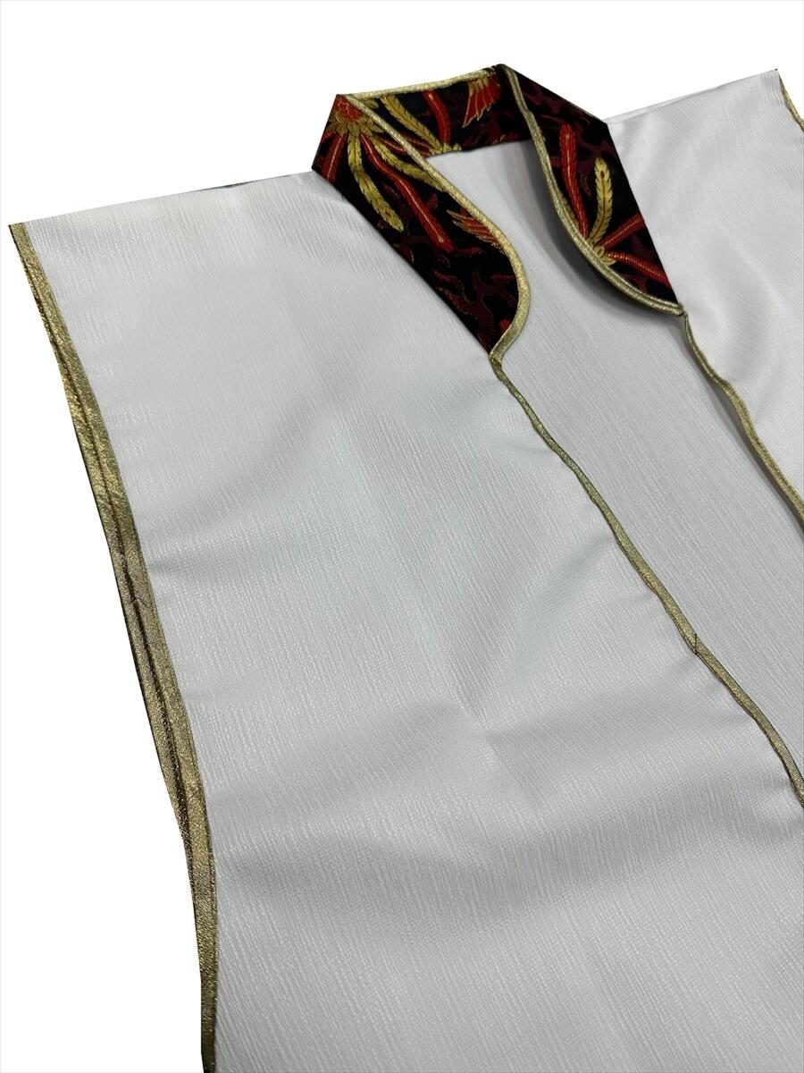 在庫連動　陣羽織　大人用の着用できる【白】陣羽織　馬乗り改良型【陣羽織：白】お城イベントはもちろん甲冑やコスプレに最適。大人で着られる（着れる）陣羽織激安です。おもてなし隊　お城巡り　お城スタッフ　時代劇 時代祭り 武者行列 大名行列 戦国武将