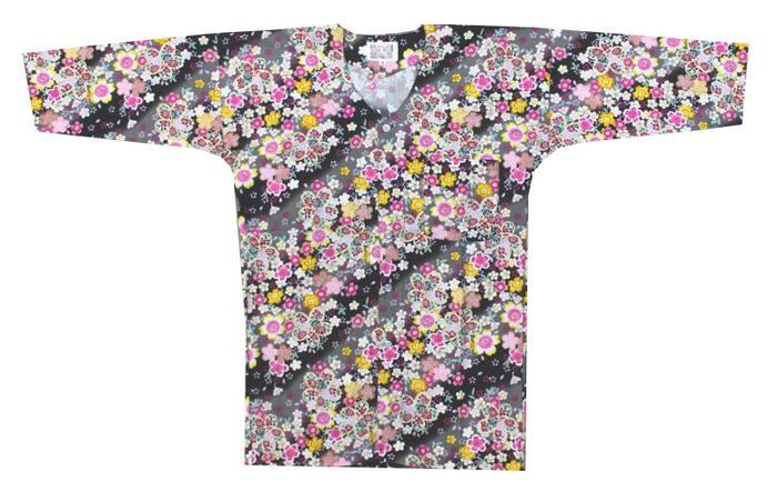 【人気派手】鯉口シャツ大人 黒地色に桜流水 メール対応しております。鯉口シャツ 花柄 祭り 和柄 制服 飲食店 和食店 居酒屋 ユニフォーム 男性 メンズ 女性...