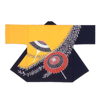 反応染大人半纏,法被「傘柳」