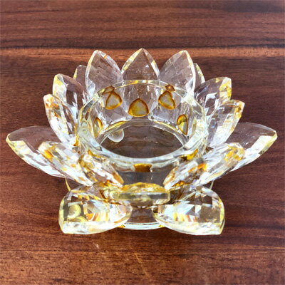 クリスタル グラス ロータス キャンドルホルダー[イエロー](アジアン 雑貨 キャンドルホルダー ガラス ..