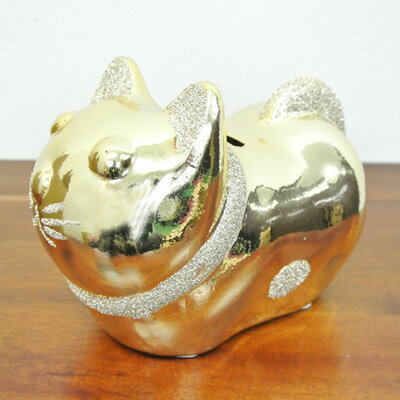 貯金箱 黄金 猫 陶器製 ねこ ネコ ネコグッズ ゴールド 金色 駒猫 開運 開運グッズ 縁起の良い 招福 金運 和風小物 和風雑貨 陶器 置物 猫雑貨 幸運 幸せ プレゼント 合格祈願