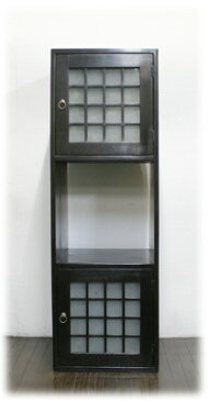 【アジアン家具 上下格子曇りガラス扉BOXシェルフ120】《W:40×D:40×H:120》(アジアン家具 ラック オープンラック ラック/和風 収納 シノア シノワズリ オーダー家具 民芸家具 中国家具 ハンドメイド おしゃれ 収納家具 整理整頓 収納シェルフ インテリア)