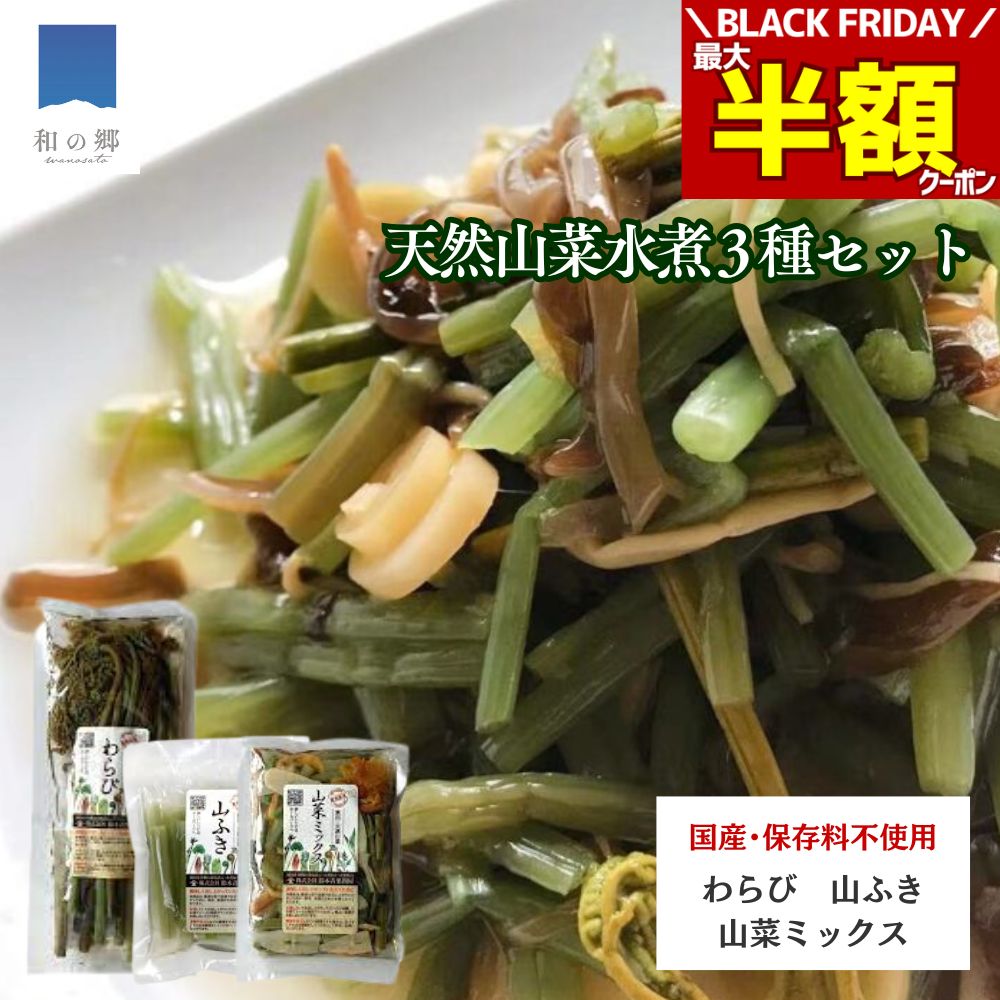 BLACK FRIDAY\最大半額クーポン&20日.25日ポイント5倍/山菜 水煮 3種セット 秋田 国産 山菜ミックス ふき わらび 国産山菜 秋田県産 天然...