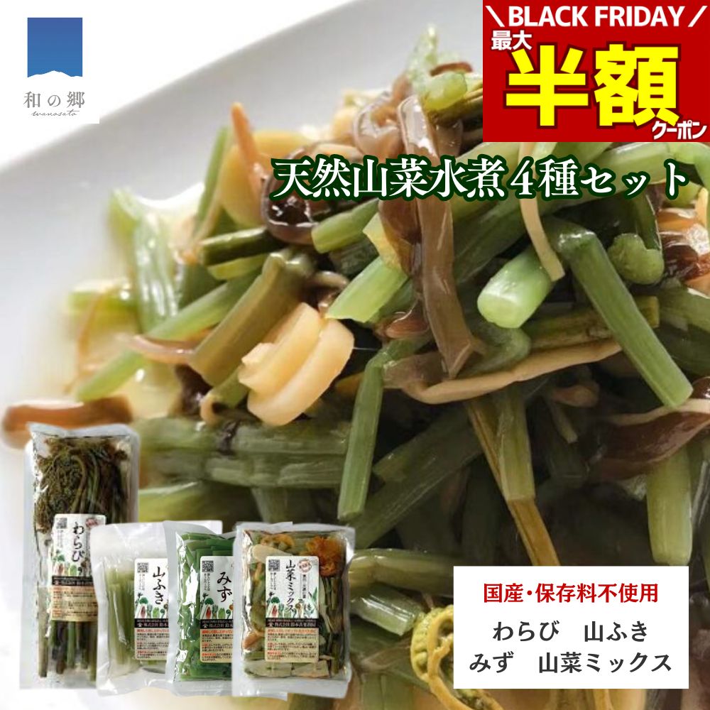 BLACK FRIDAY\最大半額クーポン&20日.25日ポイント5倍/山菜 水煮 4種セット 秋田 国産 山菜ミックス ふき わらび みず 山ふき 国産山菜 ...