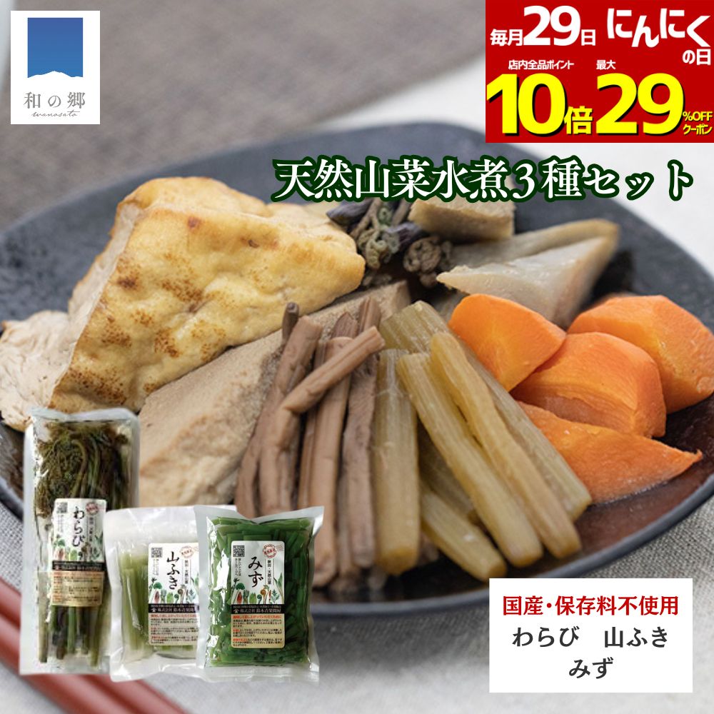 29日にんにくの日全品最大29%OFFクーポン&ポイント10倍！山菜 水煮 3種セット 秋田 国産 ふき わらび ..