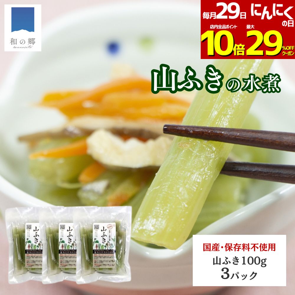 29日にんにくの日全品最大29%OFFクーポン&ポイント10倍！山菜 ふき 水煮 100g 3パック 秋田 国産 天然 山ふき 国産山菜 秋田県産 天然山菜 山菜水煮 保存料不使用 着色料不使用 山の幸 ポイント消化 買いまわり メール便 送料無料
