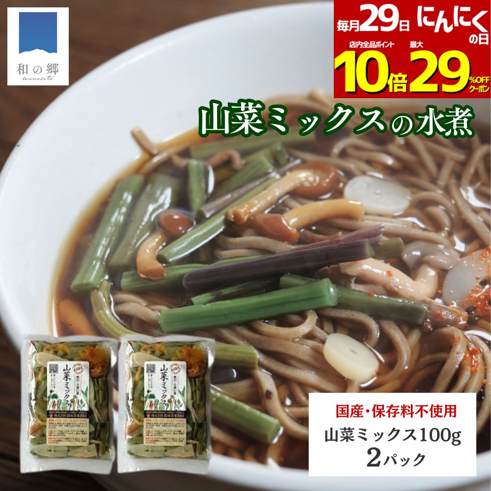 29日にんにくの日全品最大29%OFFクーポン&ポイント10倍！山菜ミックス 水煮 100g 2パック 秋田 国産 天然 ミズ ウワバミソウ 国産山菜 秋田県産 天然山菜 山菜水煮 保存料不使用 着色料不使用 山の幸 ポイント消化 買いまわり メール便 送料無料 健康