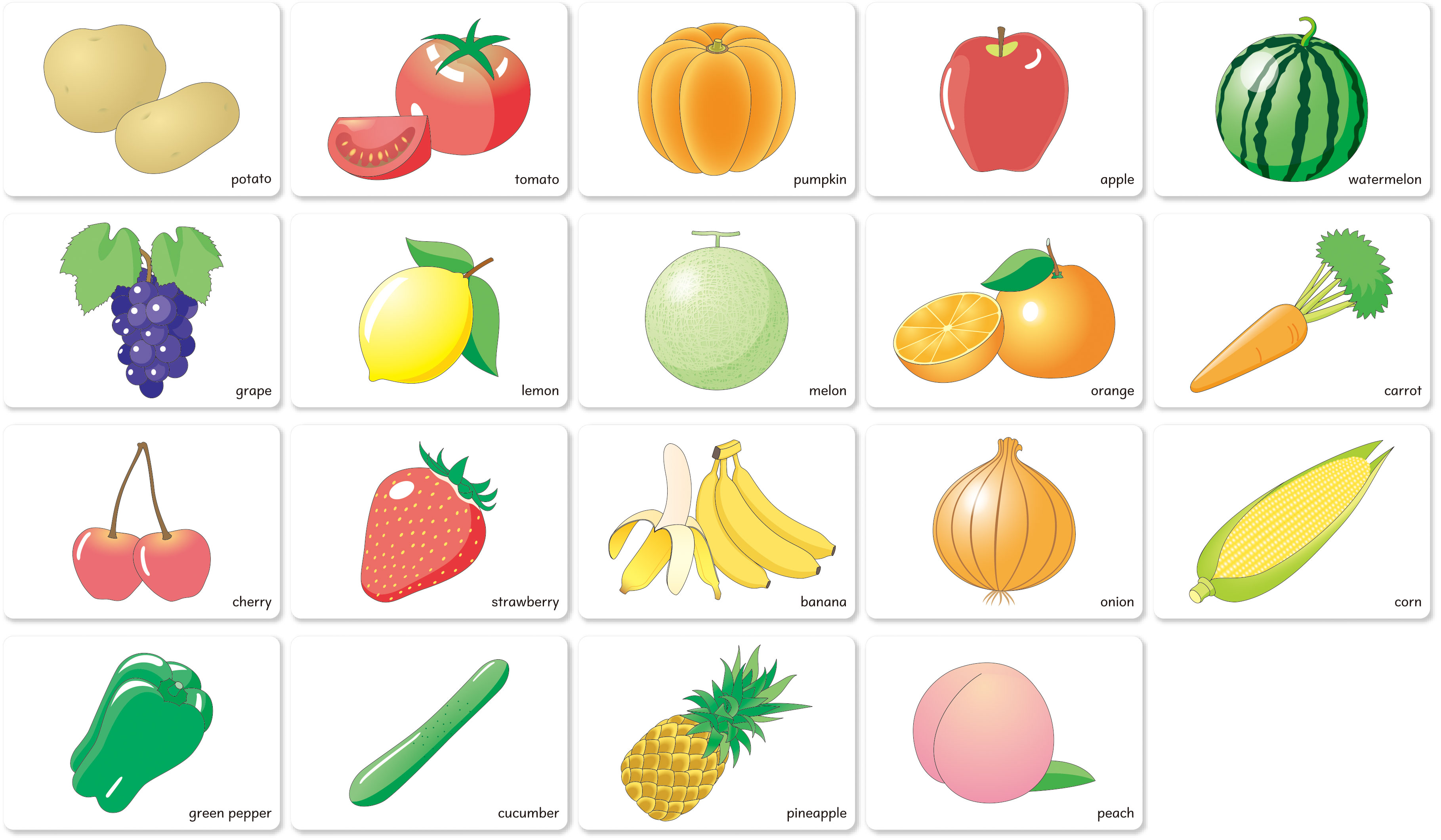 英語イラストカード (2) 野菜・果物編