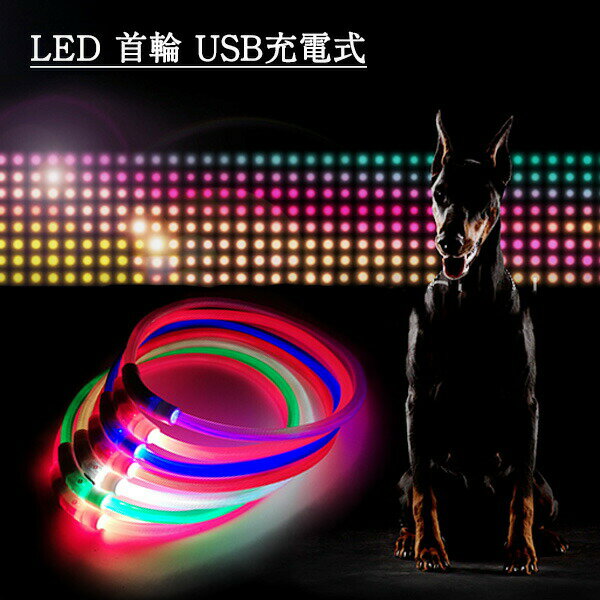 光る首輪 光る LED 犬用 首輪 夜間 散歩 安心 安全 レインボーあり USB 充電式 ハサミでカット 簡単着脱