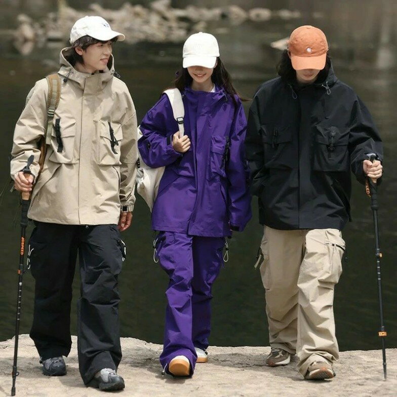 アウトドアジャケット メンズ レディース 男女兼用 登山ウェア 登山 釣り 服 防風 防寒 撥水加工 透湿性 パーカー アウトドア 服装 装備 ジャケット キャンプ トレッキング レインジャケット 突撃服 野外服 スポーツウェア ポケットが多い 3色