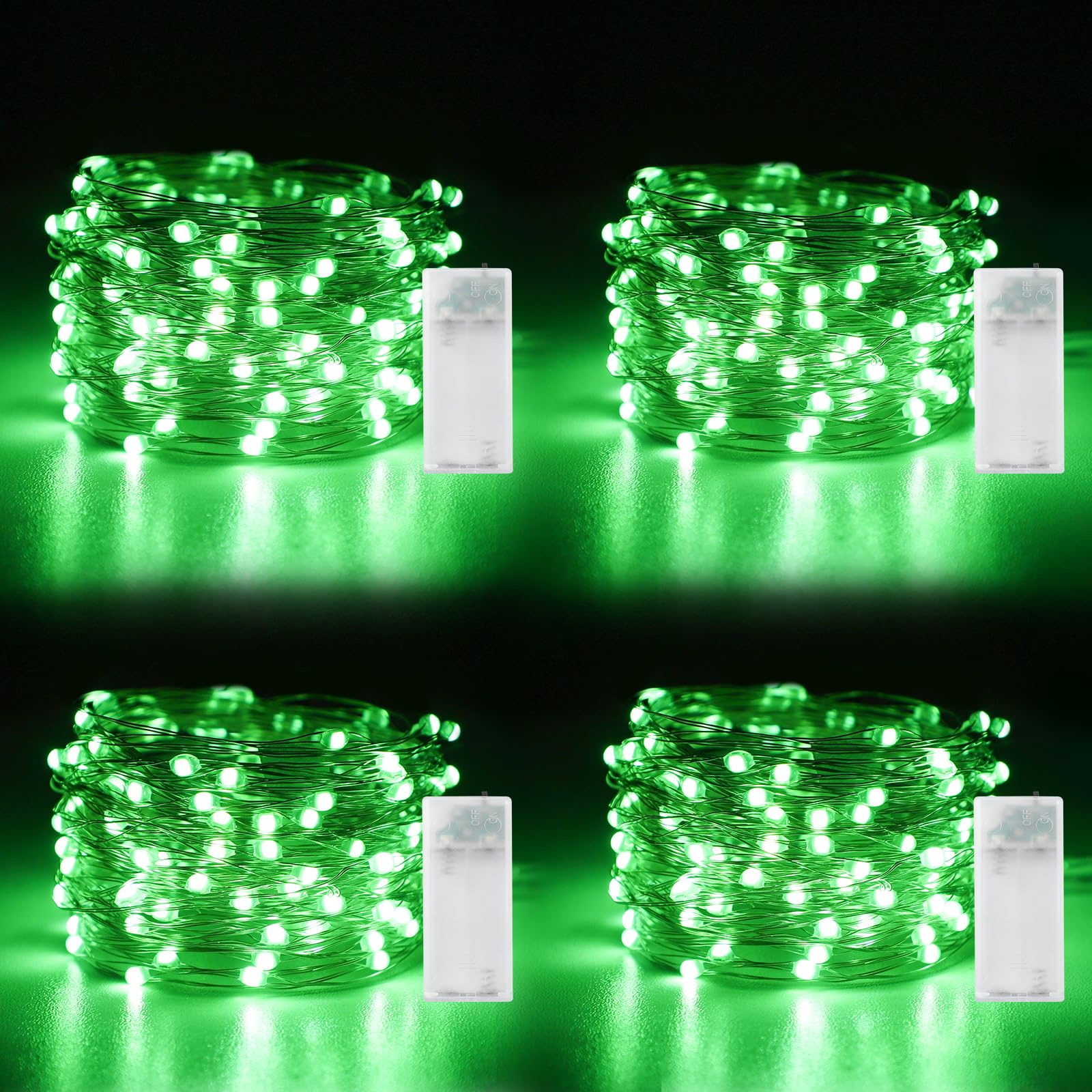 Rakuten - フェアリーライト 電池式 ストリングライト 10フィート LED30個 点滅/常時点灯モード シルバーワイヤーミニライト フェスティバル/クリスマスデコレーション用 グリーン 4個パック